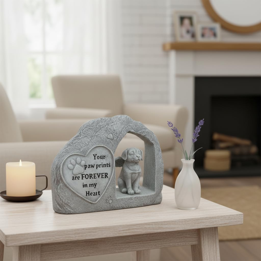 Comfy Hour 7" Height Polyresin Memorial Dog Angel Pet Statue, Handmade Light Gray, Stone Looking, for Your Home Or Garden