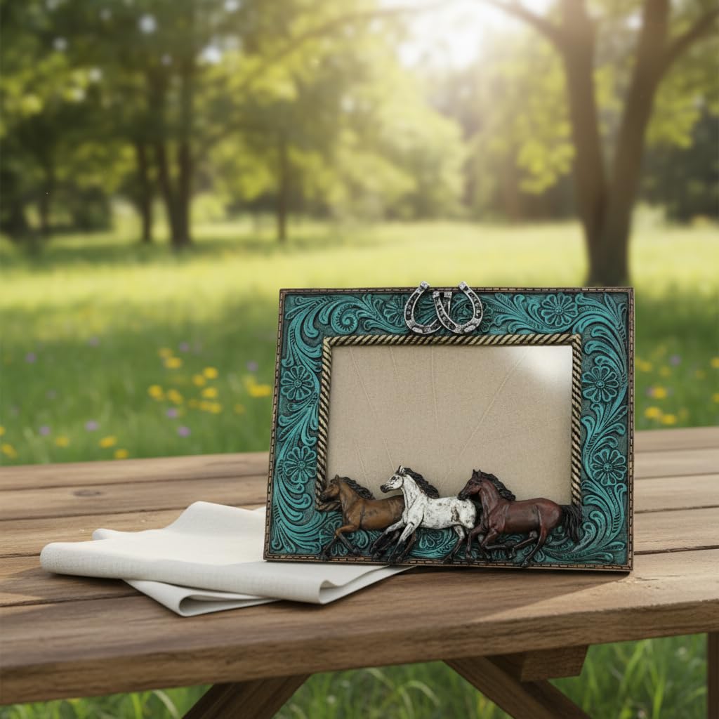 Comfy Hour 9.3 Inch Horse Picture Frame, Western Horseshoe Decor