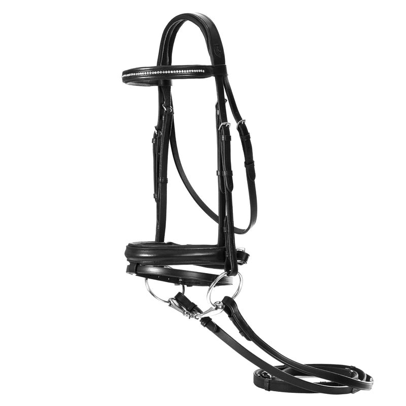 Equinavia Saga Dressage Padded Crank Noseband Bridle with Flash and Reins - Black - Warmblood