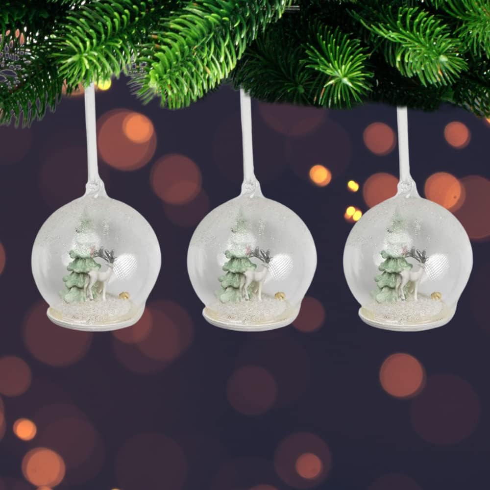 Comfy Hour Winter Holiday Home Collection Resin Tree House with Glass Ball Ornament, Set of 3