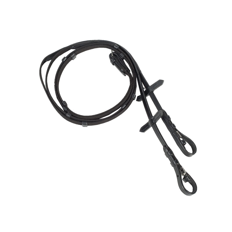 Horze Slender Grippy Rubber-Intertwined Horseback Riding Web Reins with Hand Stops - Black - Pony