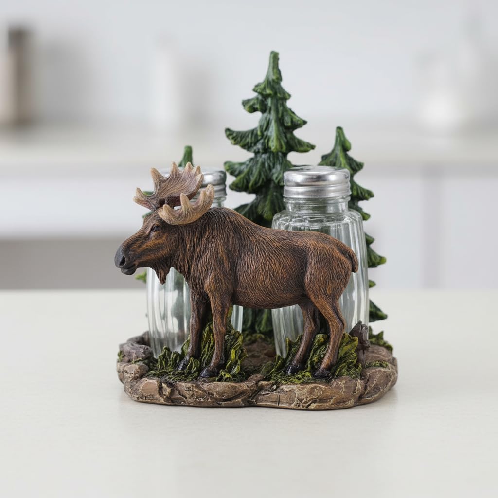 Comfy Hour 5 Inch Moose Salt and Pepper Shakers, Rustic Cabin Set of 2