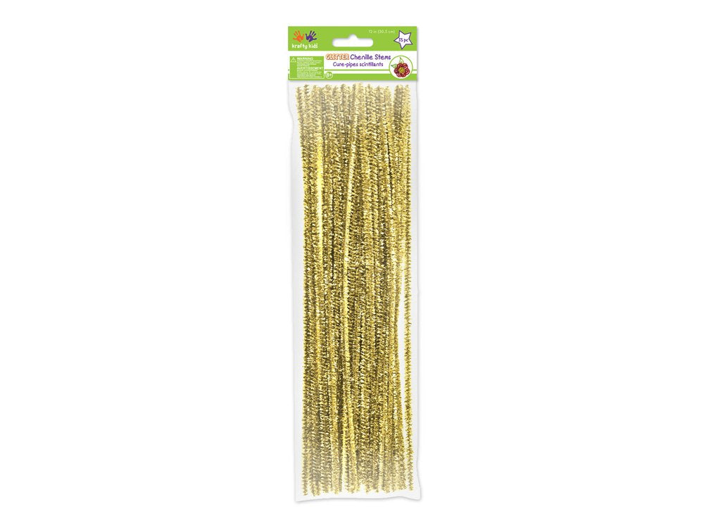Krafty Kids GC025K 35 Piece Tinsel Chenille Stems Glitter Pipe Cleaners, 6mm by 12", Champagne Gold