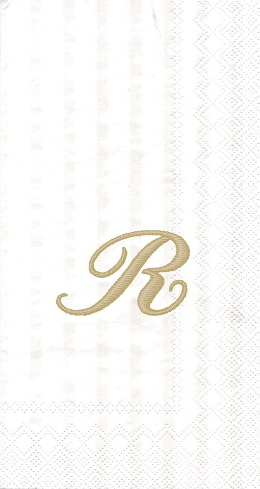 Boston International Ideal Home Range 16 Count 3-Ply Letter R Monogram Guest Towels, White/Gold