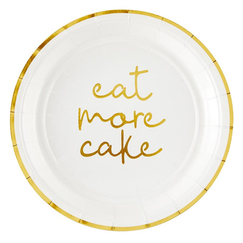 Santa Barbara Design Studio Disposable Dessert Plate Pack Round Paper Plates, 7" Diameter, Eat More Cake, 8-Count