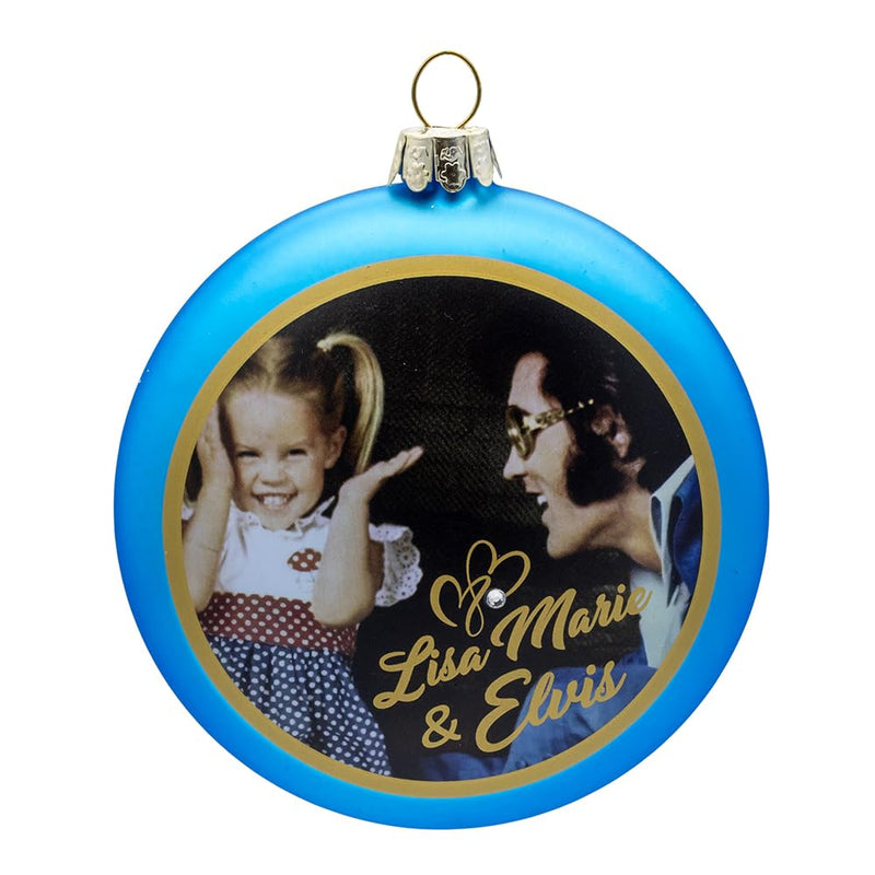 Kurt Adler Elvis Presley and Lisa Marie Glass Disc Ornament, 3"