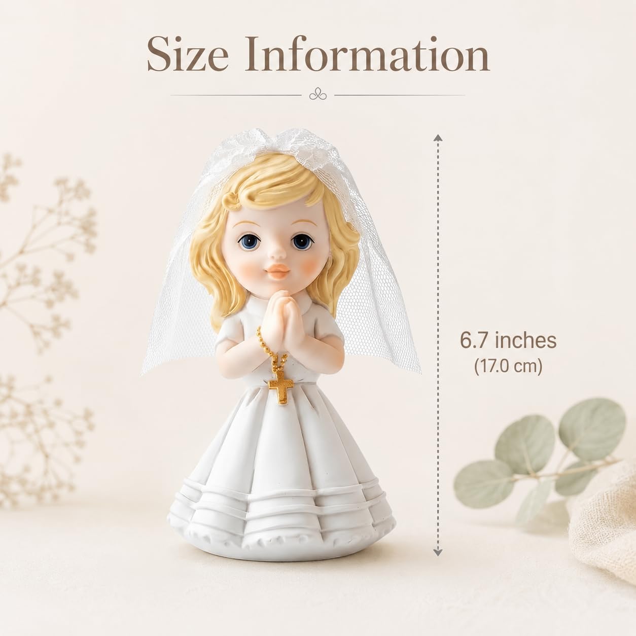 Comfy Hour Praying Girl Communion Collection Resin Praying Girl with Rosary Figurine Keepsake My First Communion