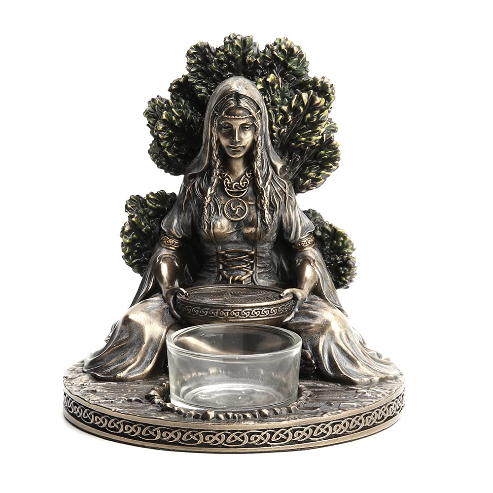 Unicorn Studio Veronese Design 4 7/8" Tall Celtic Goddess Danu Tealight Candle Holder Cold Cast Bronzed Resin Sculpture Wiccan Home Decor Figurine Collectibles