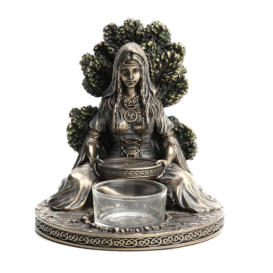 Unicorn Studio Veronese Design 4 7/8" Tall Celtic Goddess Danu Tealight Candle Holder Cold Cast Bronzed Resin Sculpture Wiccan Home Decor Figurine Collectibles