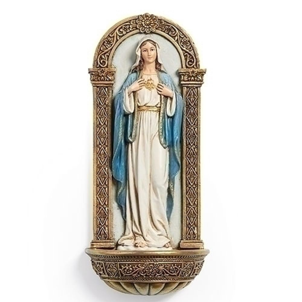 Roman Immaculate Heart Holywater Figurine, 7-inch Height, Resin, Stone Powder and Paint, Font Renaissance Collection, Home, Home Décor