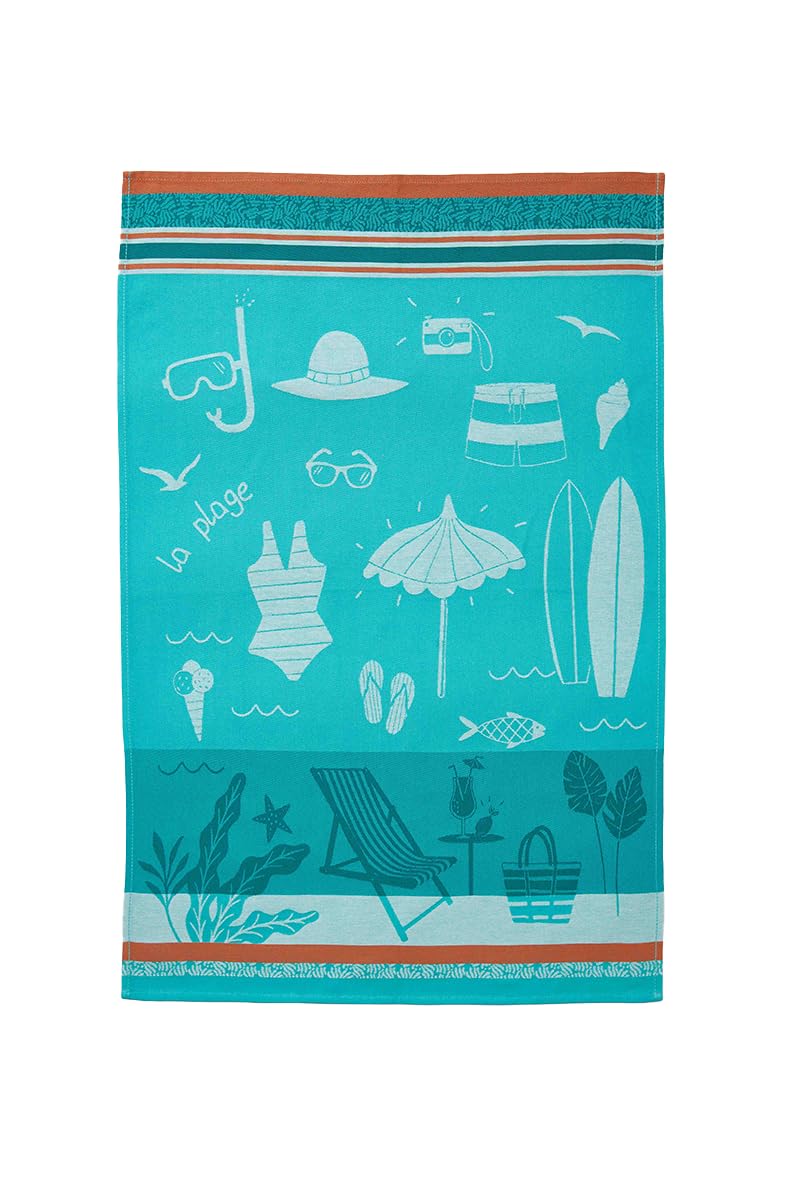 Coucke French Cotton Jacquard Towel, Beach 1 Design, 20-Inches by 30-Inches, Red, 100% Cotton