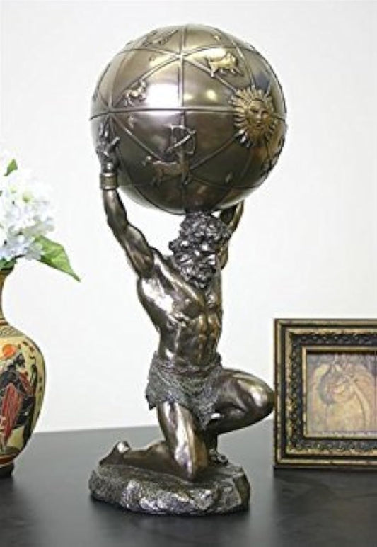 Unicorn Studio Atlas Holding World Greek Statue and Trinket Box, Bronze Finish