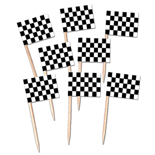 Beistle 50 Piece Checkered Racing Flag Party Food Picks For Race Car Party Sports Event