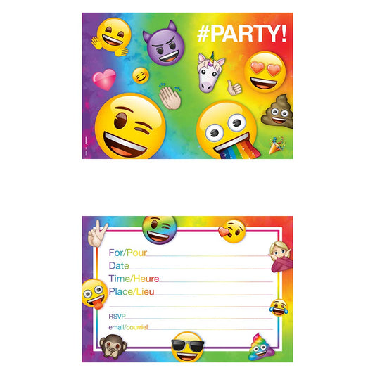 Unique Industries Rainbow Fun Emoji Party Invitations, 8 Ct.