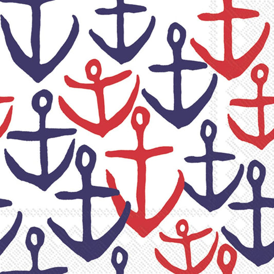 Boston International IHR 3-Ply Paper Napkins, 20-Count Cocktail Size, Anchors