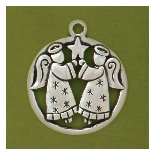 Basic Spirit 2 Angels Jolly Pewter Ornament for Holiday Tree Decoration Religion Home Decorative Collection Encourage Hope Healing Praying Commemorating