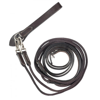 HORZE Sparta Nylon/Leather Draw Reins - Dark Brown - Horse
