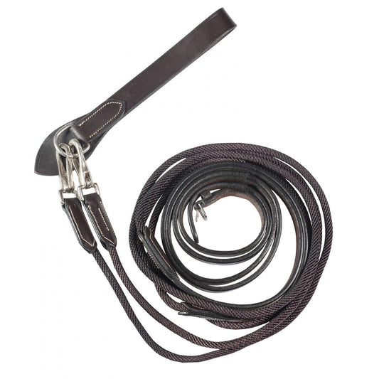 HORZE Sparta Nylon/Leather Draw Reins - Dark Brown - Horse