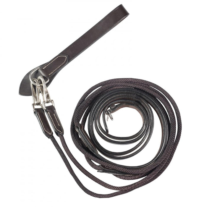 HORZE Sparta Nylon/Leather Draw Reins - Dark Brown - Horse