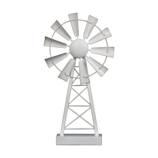 Foreside Home & Garden White Small Enamel Metal Windmill Table Decor
