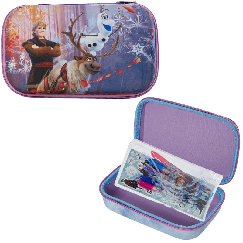 Innovative Designs Frozen Pencil Case Set with Stickers and Gel Pens for Kids, Molded with Zip Closure, Purple