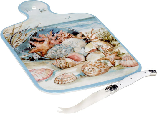 Certified International Coastal Landscape Cheese Board with Knife Set, 13.25-inch Length, For Everyday Use, Kitchen Accessories, Party Celebration