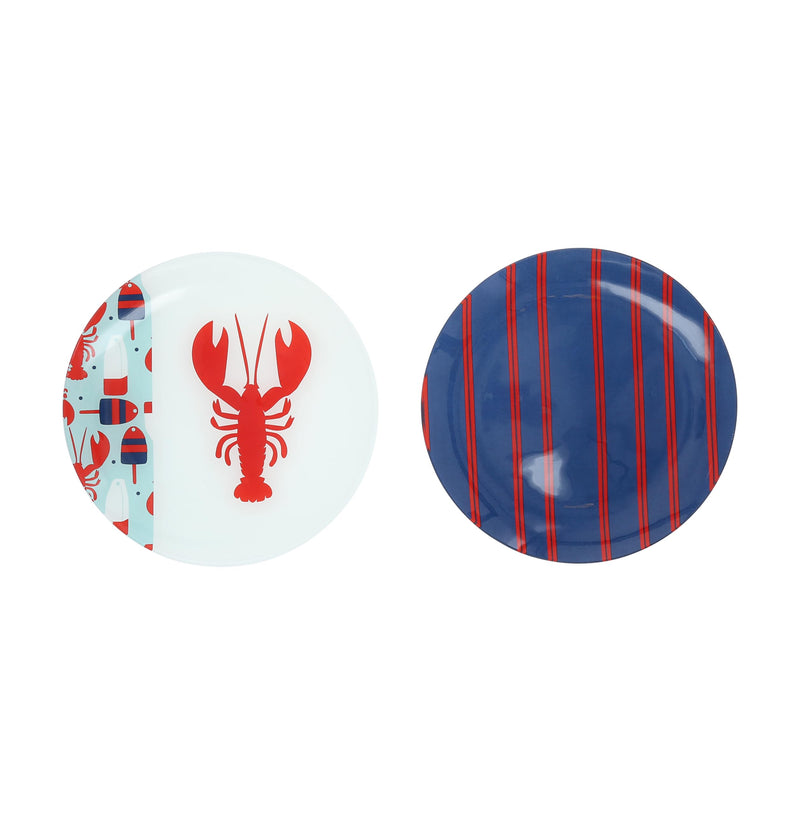 Pavilion - Lobster - Set of Two 8&quot; Appetizer Plates Boat Lake Nautical Beach Ocean Seaside Waterfront Kitchen Decor Serveware