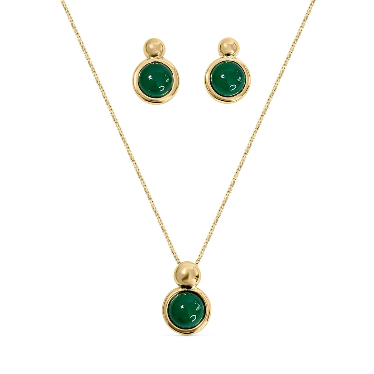 BStones Jewelry Set, Yellow Gold, Green Agate