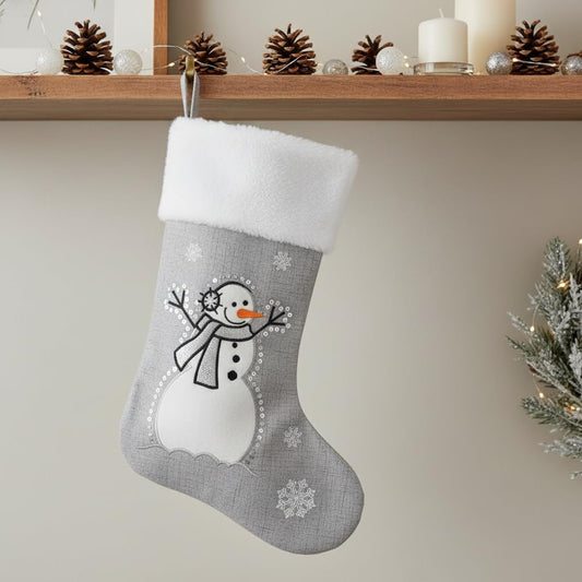 Comfy Hour Let It Snow Collection 20" Winter Christmas Snow Flake Snowman Wearing Scarf Stocking, Polyester