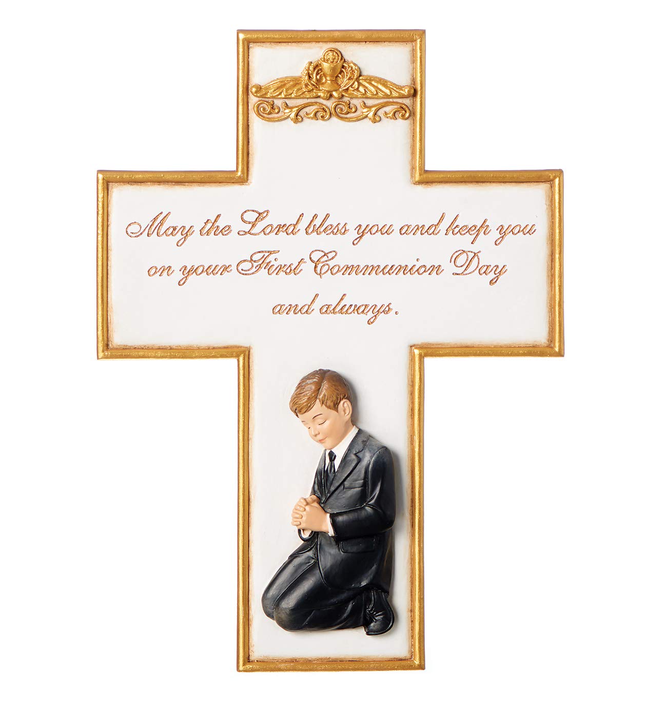 Roman Boy May The Lord Gold Tone 9 x 6 Resin Stone First Communion Wall Cross