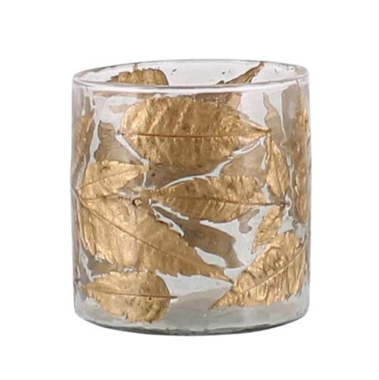 HomArt 2216-15 Enameled Gold Leaf Hurricane, 3-inch Diameter, Glass, Gold Leaves