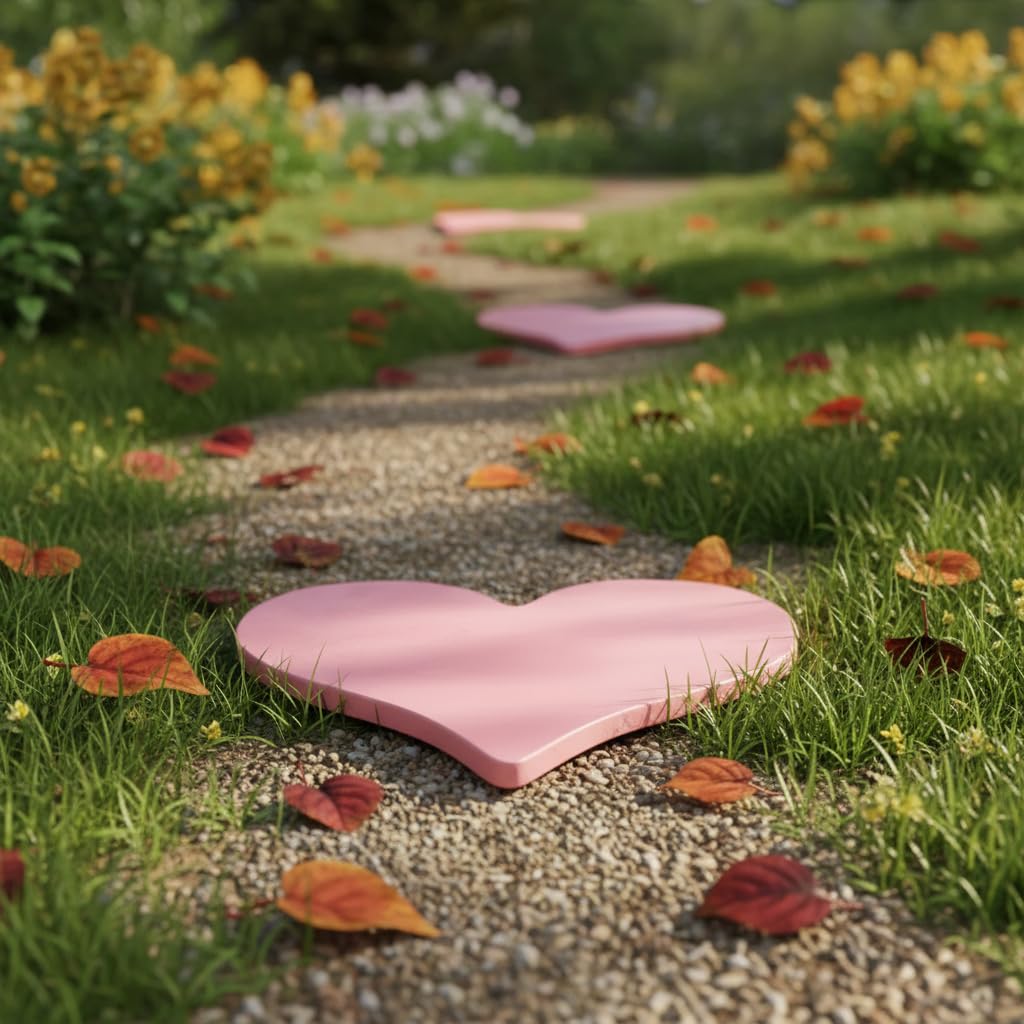 Comfy Hour Rustic Style Outdoor Collection Cast Iron Garden Stepping Stone - Heart, Pink