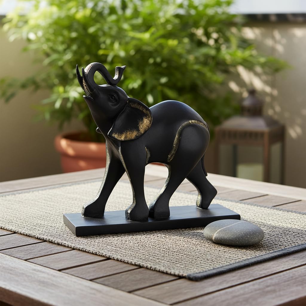 Comfy Hour 8 Inch Elephant Decor, Black Elephant Figurine, Trunk Up