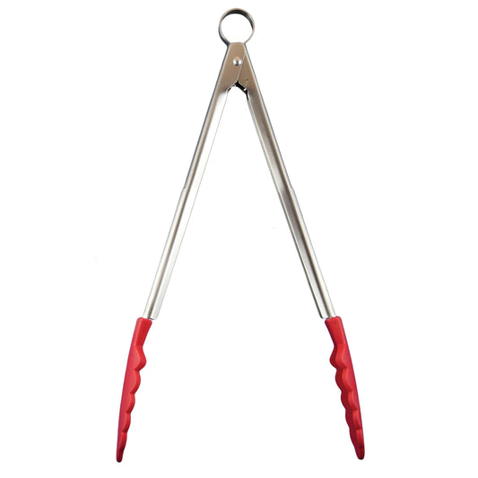 Browne & Co Cuisipro 12-Inch Silicone Locking Tongs, Red