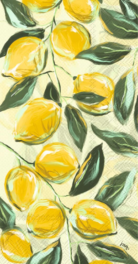 Boston International IHR 3-Ply Paper Napkins, 16-Count Guest Size, Painterly Lemons