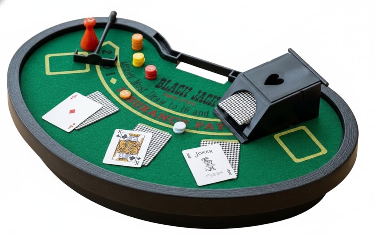 CHH Mini Blackjack Table with Cards, Chips, Sweeper & Dealer Shoe