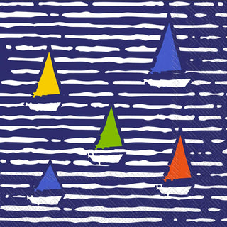 Boston International IHR 3-Ply 20-Count Cocktail Beverage Paper Napkins, 5 x 5-Inches, Waterline Boats