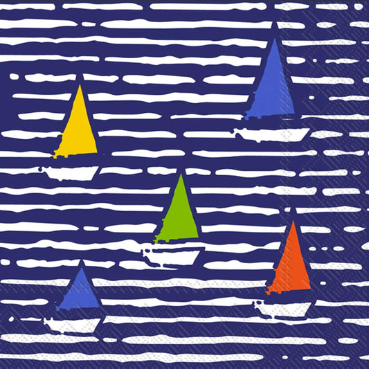 Boston International IHR 3-Ply 20-Count Cocktail Beverage Paper Napkins, 5 x 5-Inches, Waterline Boats