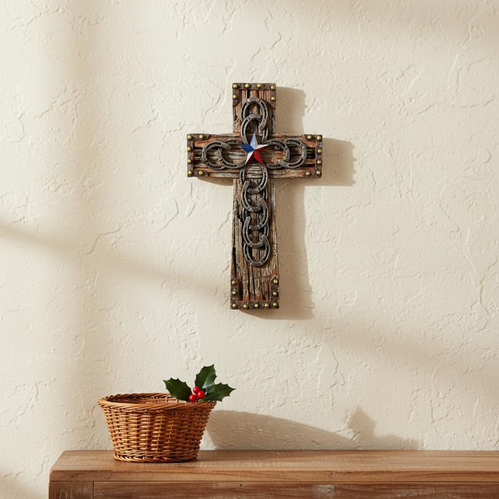 Comfy Hour 9.7 Inch Western Cross Wall Decor, Horseshoe Cross, 1 Piece