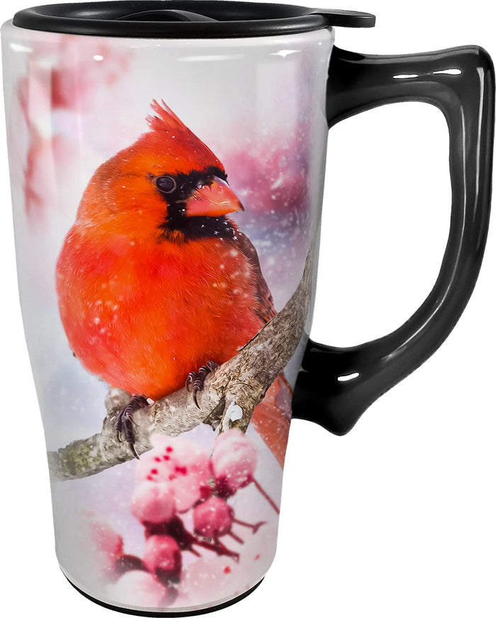 Spoontiques 12569 Cardinal Travel Mug, 16 Oz, Ceramic