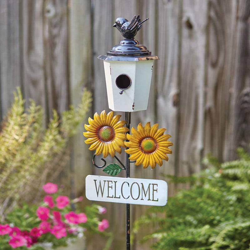 CTW Home Collection 770430 Birdhouse and Welcome Sunflower Garden Stake, 50.75-inch Height