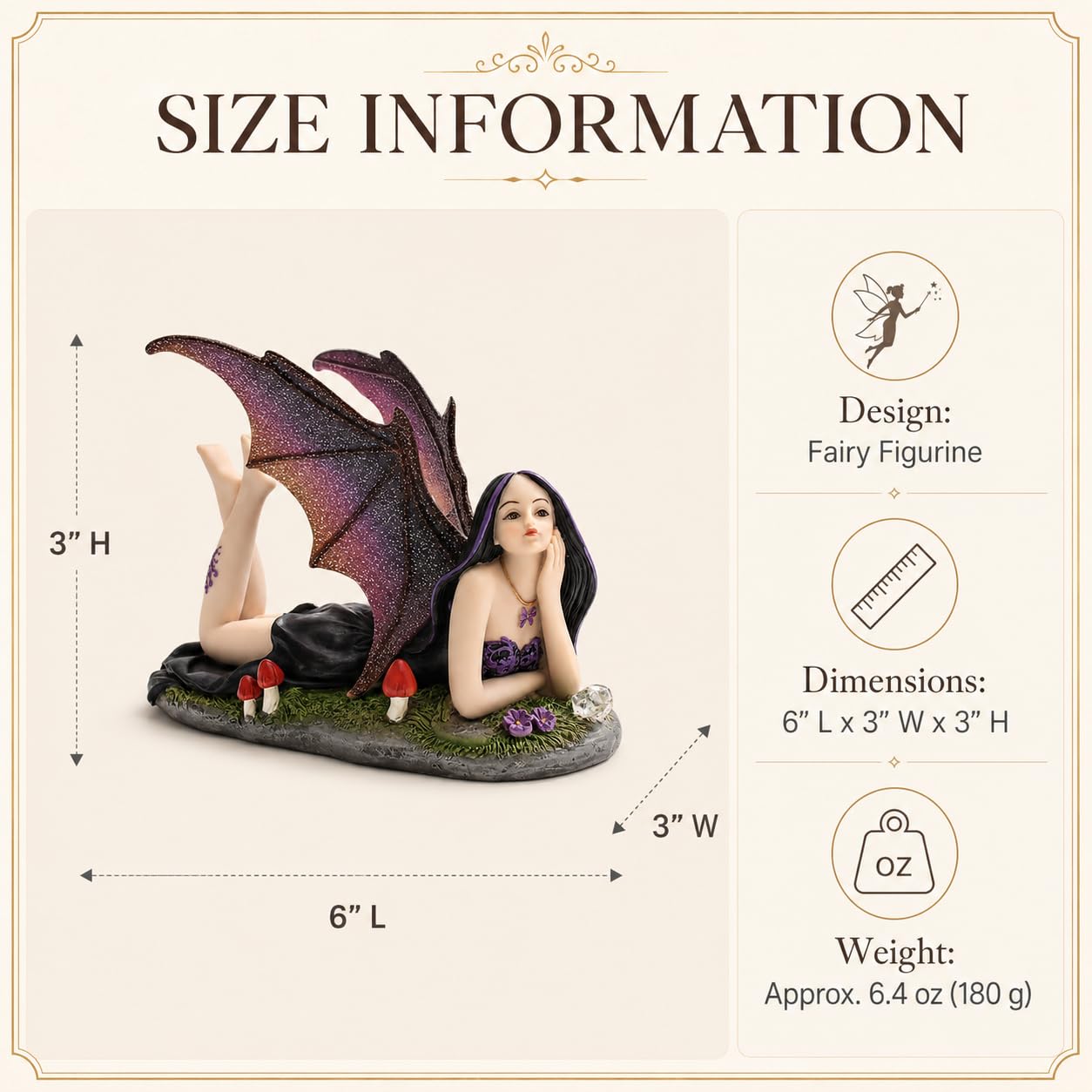 Comfy Hour 6 Inch Gothic Fairy Figurine, Lying Witch Statue, 1 Piece