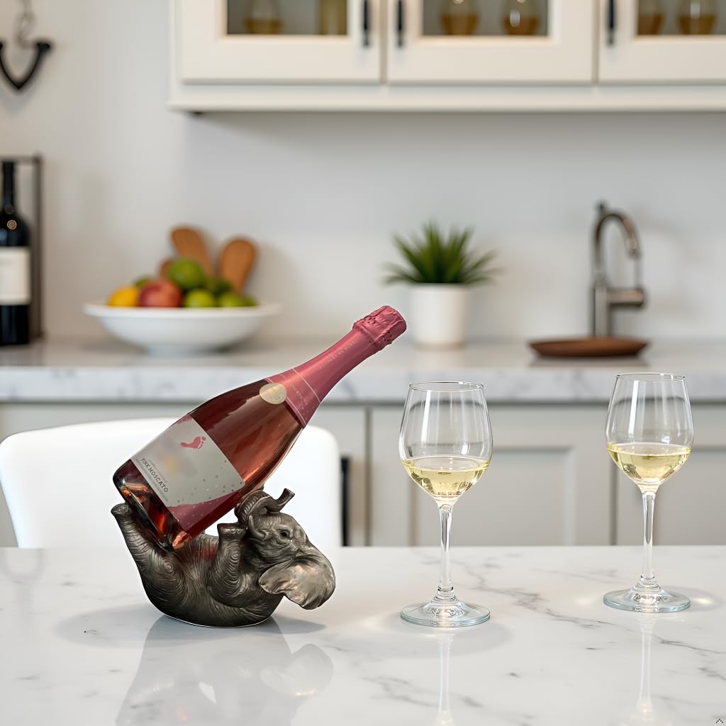 Comfy Hour Our Cute Elephant Friends Collection Resin 5" Silvery Elephant Wine Rack Bottle Holder