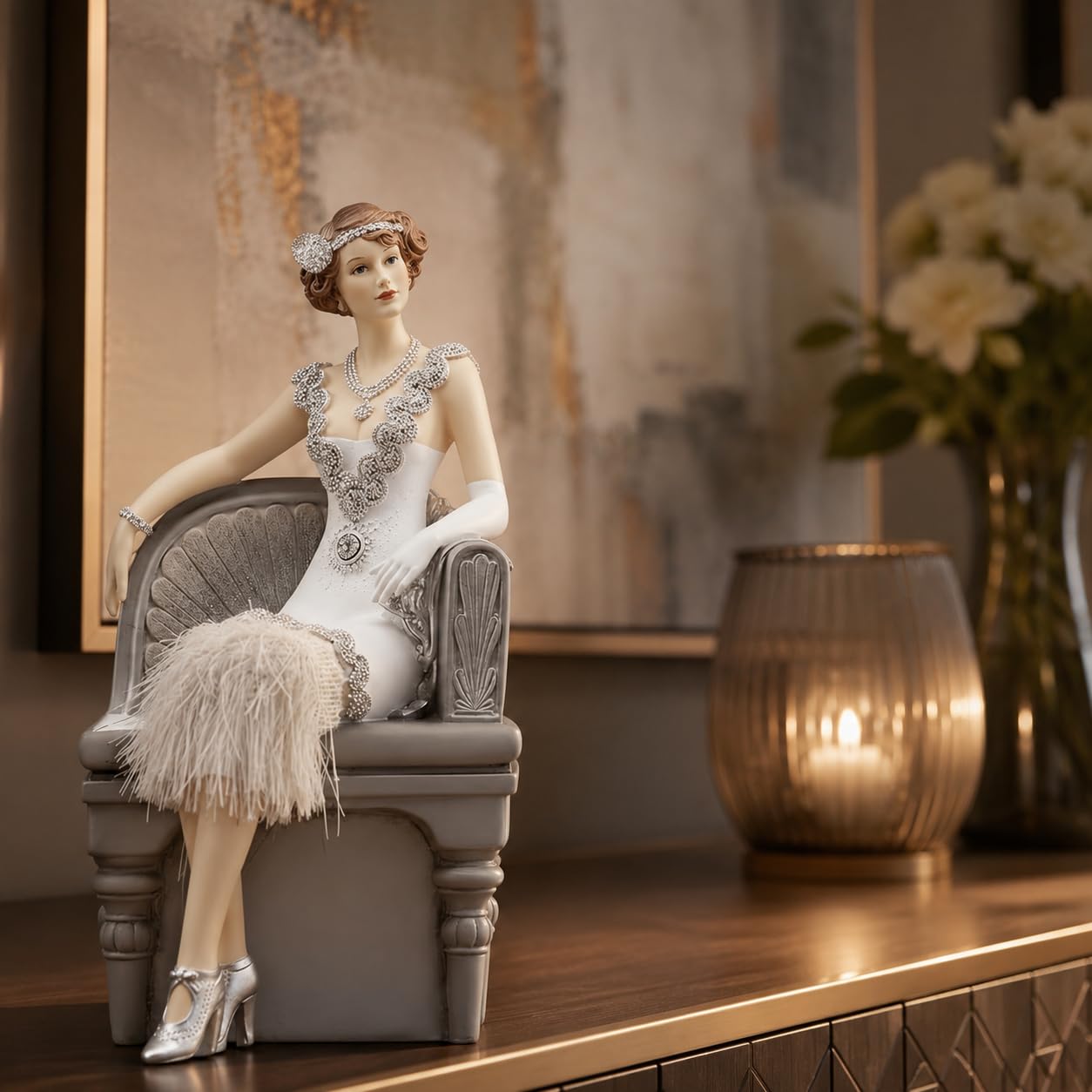 Comfy Hour 9.5 Inch Lady Figurine, 1920s Art Deco Woman Statue