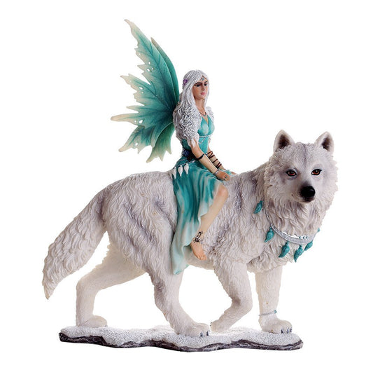 Pacific Trading Giftware Decorative Companion Fairy Aneira with White Wolf Collectible Decorative Statue 8H