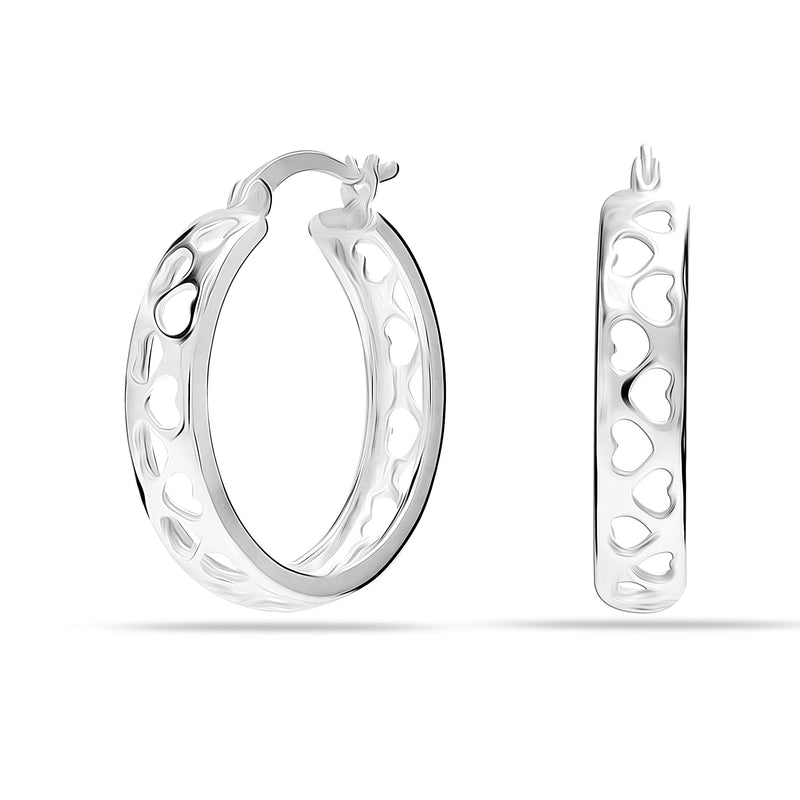 LeCalla Sterling Silver Jewelry SMALL Heart Filigree Light-Weight Click-Top Hoop Earrings for Women Girls