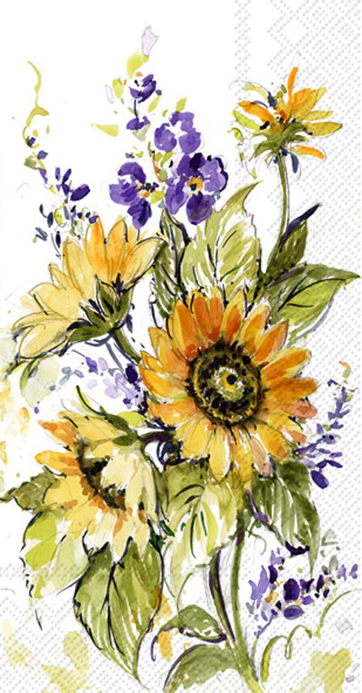 Boston International IHR 3-Ply Guest Towel Buffet Paper Napkins, 8.5 x 4.5-Inches, Sunflower Bunch