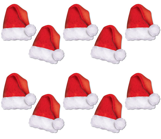 Beistle Mini Santa Hat Paper Cutouts 10 Piece Christmas Decorations, Winter Party Supplies, 5", Red/White