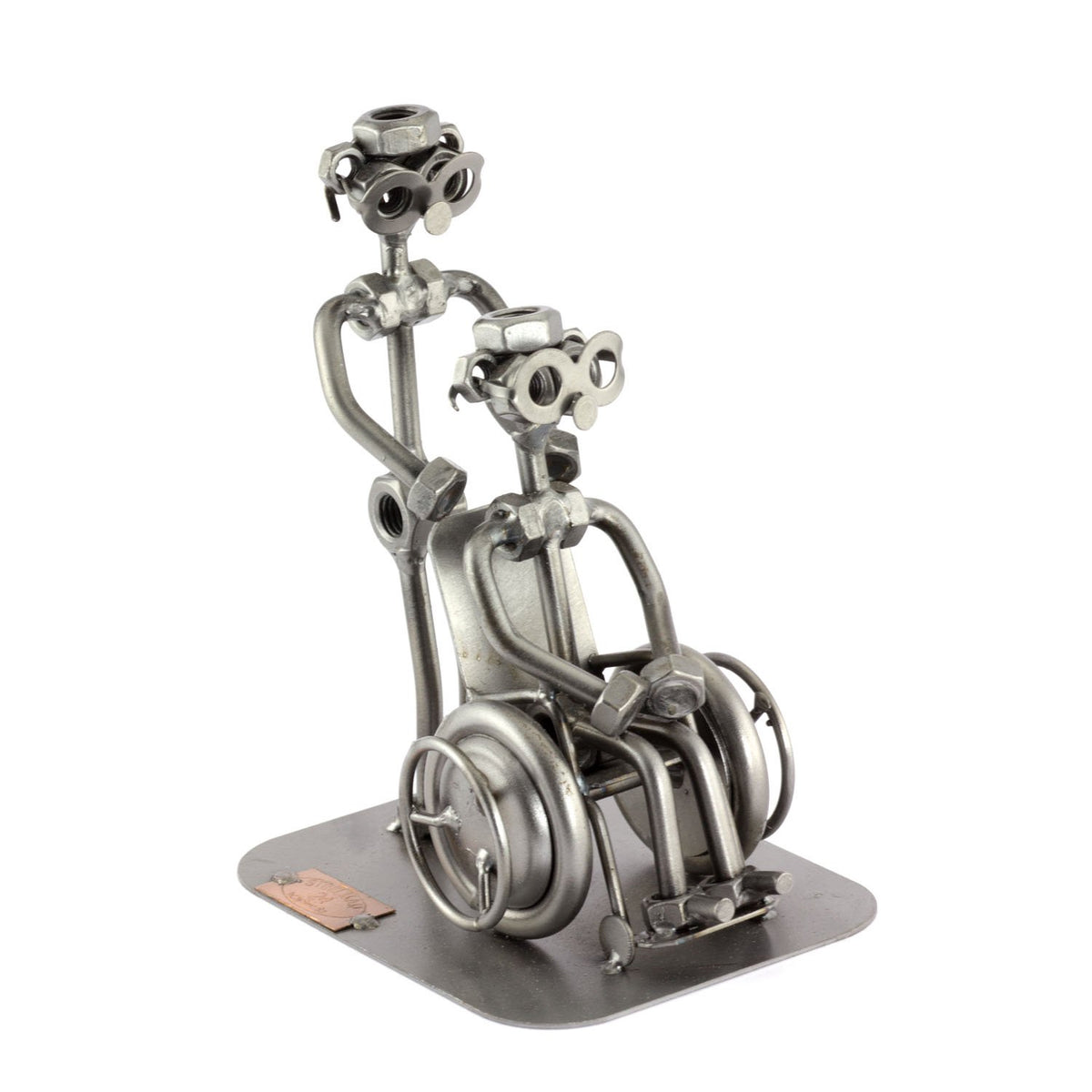 Steelman24 Male-Nurse with A Wheel Chair Sculpture Nuts and Bolts Handmade Ornaments Made in Germany Metal Figurine