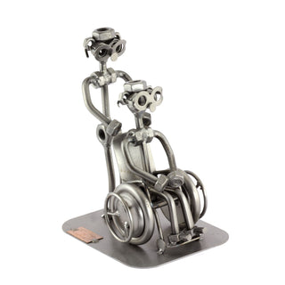 Steelman24 Male-Nurse with A Wheel Chair Sculpture Nuts and Bolts Handmade Ornaments Made in Germany Metal Figurine